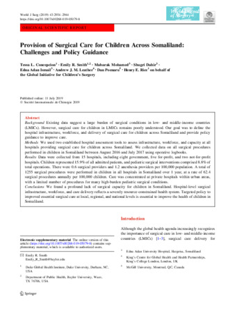 Provision of Surgical Care for Children Across Somaliland: Challenges and Policy Guidance thumbnail