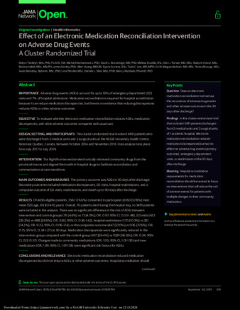 Effect of an Electronic Medication Reconciliation Intervention on Adverse Drug Events A Cluster Randomized Trial thumbnail