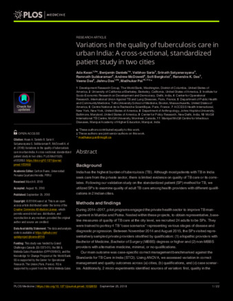 Variations in the quality of tuberculosis care in urban India: A cross-sectional, standardized patient study in two cities thumbnail