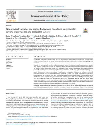 Non-medical cannabis use among Indigenous Canadians: A systematic review of prevalence and associated factors thumbnail