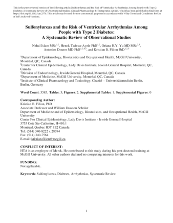 Sulfonylureas and the Risk of Ventricular Arrhythmias Among People with Type 2 Diabetes: A Systematic Review of Observational Studies thumbnail