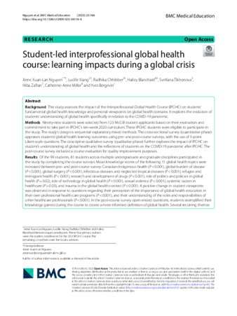 Student-led interprofessional global health course: learning impacts during a global crisis thumbnail