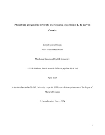 Phenotypic and genomic diversity of Sclerotinia sclerotiorum L. de Bary in Canada. thumbnail