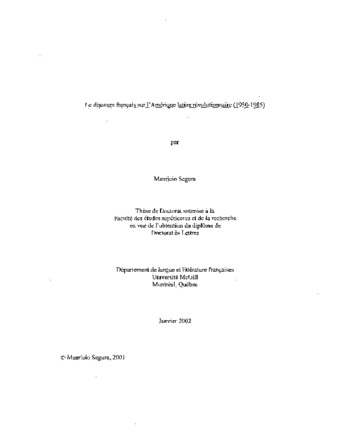 Le discours francais sur l'Amerique latine revolutionnaire (1950-1985) / thumbnail