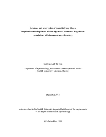 Incidence and progression of interstitial lung disease in systemic sclerosis patients without significant interstitial lung disease: associations with immunosuppressive drugs thumbnail