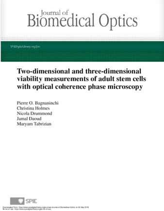 Two-dimensional and three-dimensional viability measurements of adult stem cells with optical coherence phase microscopy thumbnail