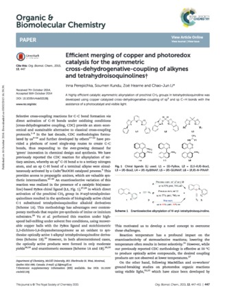 Efficient merging of copper and photoredox catalysis for the asymmetric cross-dehydrogenative-coupling of alkynes and tetrahydroisoquinolines thumbnail