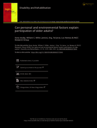 Can personal and environmental factors explain participation of older adults? thumbnail