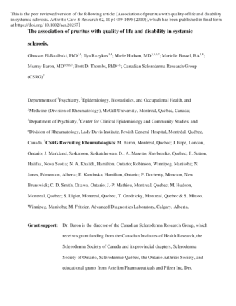 The association of pruritus with quality of life and disability in systemic sclerosis. thumbnail
