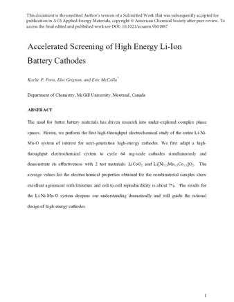 Accelerated Screening of High-Energy Lithium-Ion Battery Cathodes thumbnail