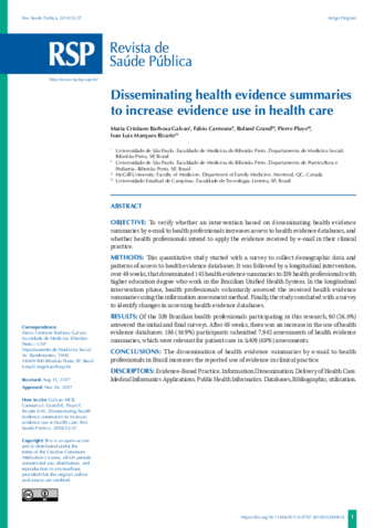 Disseminating health evidence summaries to increase evidence use in health care thumbnail