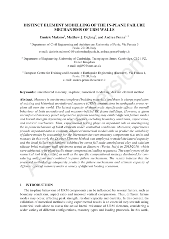 Distinct Element modelling of the in-plane failure mechanisms of URM walls thumbnail