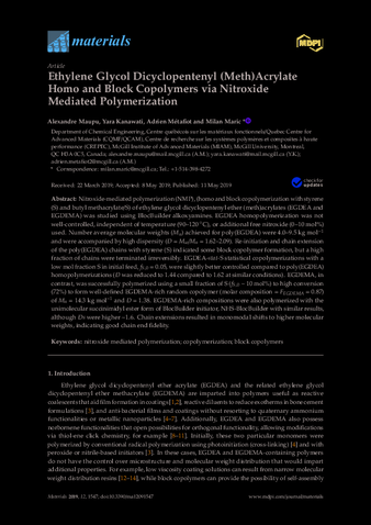 Ethylene Glycol Dicyclopentenyl (Meth)Acrylate Homo and Block Copolymers via Nitroxide Mediated Polymerization thumbnail