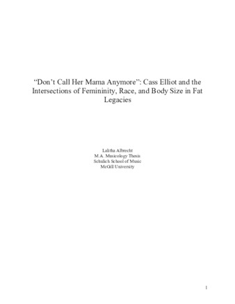 "Don't Call Her Mama Anymore": Cass Elliot and the Intersections of Femininity, Race, and Body Size in Fat Legacies thumbnail