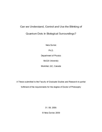 Can we understand, control and use blinking of quantum dots in biological surroundings? thumbnail