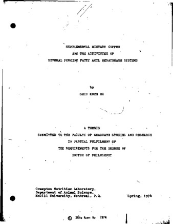 Supplemental dietary copper and the activities of several porcine fatty acyl desaturase systems. thumbnail