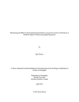 Determining the Effect of Social and Ecological Factors on Land Use Land Cover Diversity inNorthern Upland Vietnam using Spatial Regression thumbnail