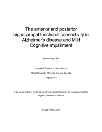 The anterior and posterior hippocampal functional connectivity in Alzheimer’s disease and mild cognitive impairment thumbnail