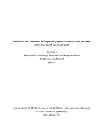 Prediabetes and its associations with depressive symptoms, health behaviours, and clinical factors in an English community sample thumbnail