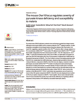 The mouse Char10 locus regulates severity of pyruvate kinase deficiency and susceptibility to malaria thumbnail