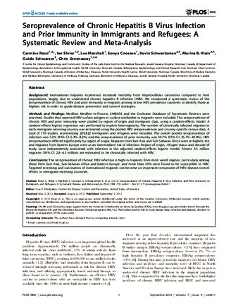 Seroprevalence of Chronic Hepatitis B Virus Infection and Prior Immunity in Immigrants and Refugees: A Systematic Review and Meta-Analysis thumbnail