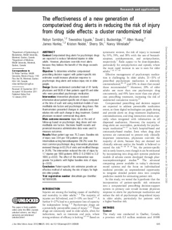 The effectiveness of a new generation of computerized drug alerts in reducing the risk of injury from drug side effects: a cluster randomized trial thumbnail