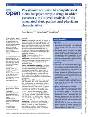 Physicians’ response to computerised alerts for psychotropic drugs in older persons: a multilevel analysis of the associated alert, patient and physician characteristics thumbnail