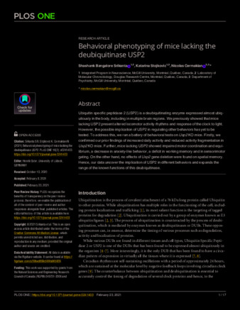 Behavioral phenotyping of mice lacking the deubiquitinase USP2 thumbnail