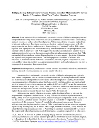 Bridging the Gap Between Coursework and Practica: Secondary Mathematics Pre-Service Teachers’ Perceptions About Their Teacher Education Program thumbnail