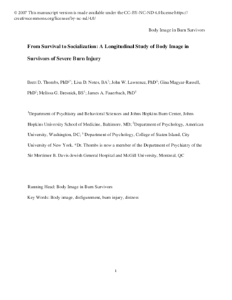 From survival to socialization: A longitudinal study of body image in survivors of severe burn injury thumbnail