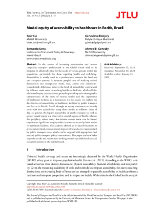 Modal equity of accessibility to healthcare in Recife, Brazil thumbnail