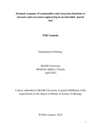 Dynamic response of communities and ecosystem functions to stressors and ecosystem engineering in an intertidal mussel bed thumbnail
