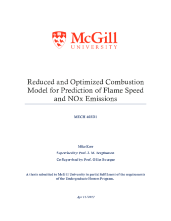 Reduced and Optimized Combustion Model for Prediction of Flame Speed and NOx Emissions thumbnail