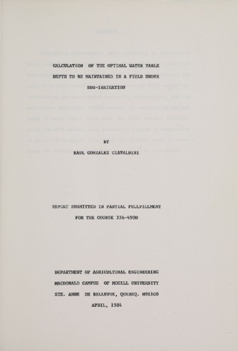 Calculation of the Optimal Water Table Depth to be Maintained in a Field Under Sub-Irrigation thumbnail