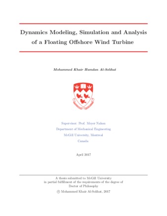 Dynamics modeling, simulation and analysis of a floating offshore wind turbine thumbnail