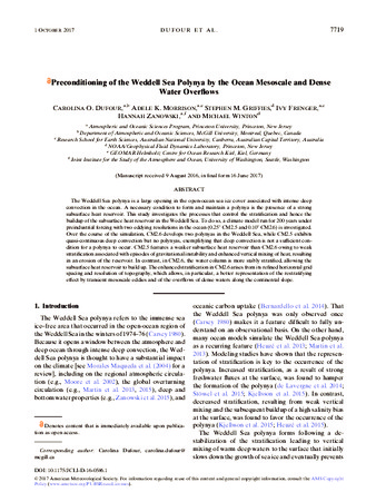 Preconditioning of the Weddell Sea Polynya by the Ocean Mesoscale and Dense Water Overﬂows thumbnail