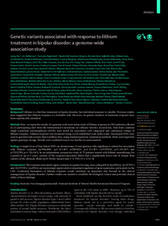 Genetic variants associated with response to lithium treatment in bipolar disorder: a genome-wide association study thumbnail