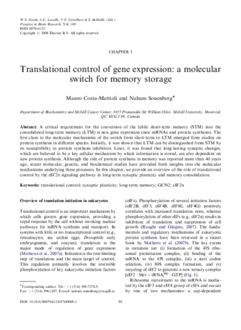 Chapter 5 Translational control of gene expression: A molecular switch for memory storage thumbnail