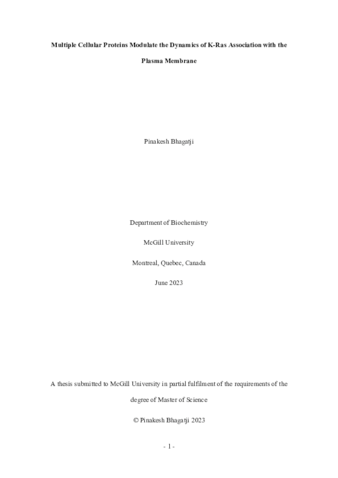 Multiple Cellular Proteins Modulate the Dynamics of K-Ras Association with the Plasma Membrane thumbnail