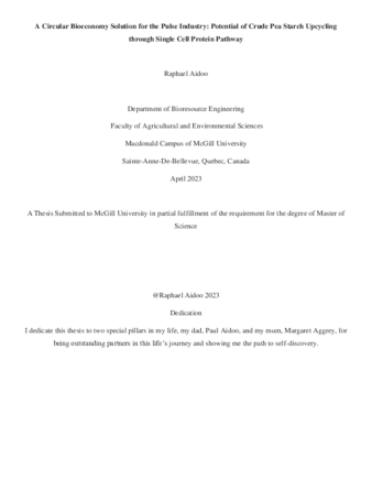 A Circular Bioeconomy Solution for the Pulse Industry: Potential of Crude Pea Starch Upcycling through Single Cell Protein Pathway thumbnail