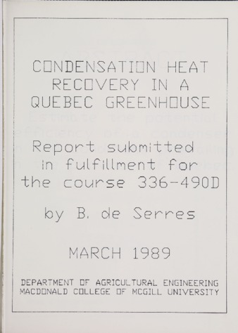 Condensation Heat Recovery in a Quebec Greenhouse thumbnail