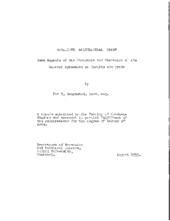 Organized multilateral trade: some aspects of the structure and operation of the general agreement on tariffs and trade. thumbnail