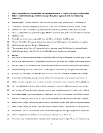 High-Strength Porous Biomaterials for Bone Replacement: a strategy to assess the interplay between cell morphology, mechanical properties, bone ingrowth and manufacturing constraints thumbnail