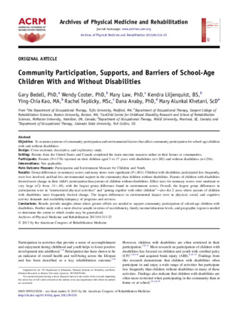 Community Participation, Supports, and Barriers of School-Age Children With and Without Disabilities thumbnail
