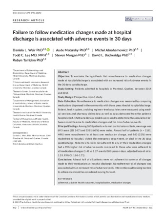 Failure to follow medication changes made at hospital discharge is associated with adverse events in 30 days thumbnail