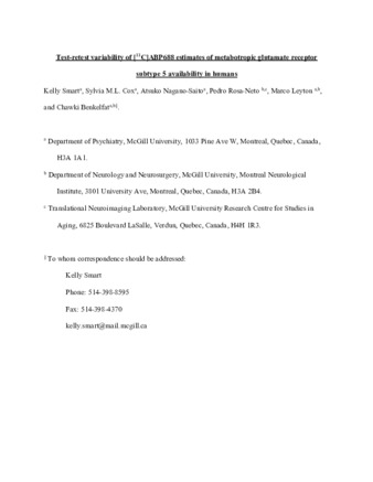 Test-retest variability of [ 11 C]ABP688 estimates of metabotropic glutamate receptor subtype 5 availability in humans thumbnail