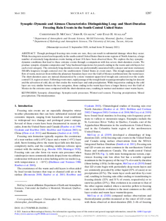 Synoptic–Dynamic and Airmass Characteristics Distinguishing Long- and Short-Duration Freezing Rain Events in the South-Central United States thumbnail