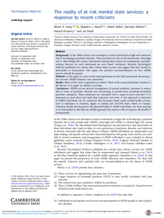 The reality of at risk mental state services: a response to recent criticisms thumbnail