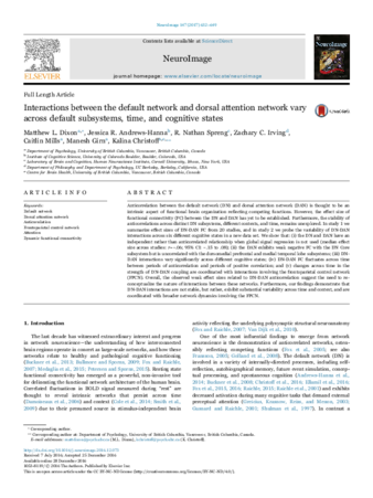 Interactions between the default network and dorsal attention network vary across default subsystems, time, and cognitive states thumbnail