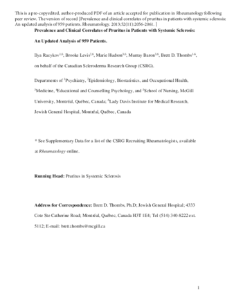 Prevalence and Clinical Correlates of Pruritus in Patients with Systemic Sclerosis: An Updated Analysis of 959 Patients thumbnail